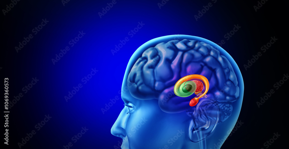 Obraz premium Human Basal Ganglia as subcortical nuclei inside the human brain controlling motor functions as cognition emotions, and learning and voluntary movements.