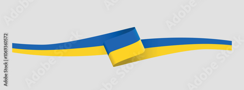 Decorative ribbon in the colors of the Ukrainian flag. Vector on a gray background