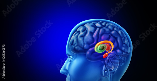 Human Basal Ganglia as subcortical nuclei inside the human brain controlling motor functions as cognition emotions, and learning and voluntary movements. photo