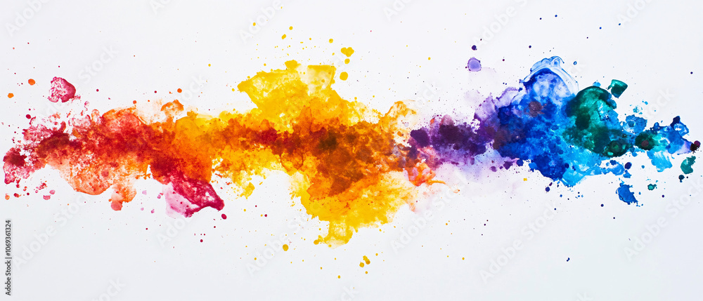 Abstract Watercolor Rainbow Splashes on White Background Abstract Watercolor Rainbow Splashes on White Background