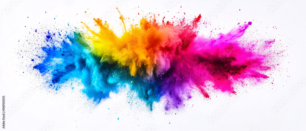 Fototapeta premium Vibrant Rainbow Color Explosion on White Background