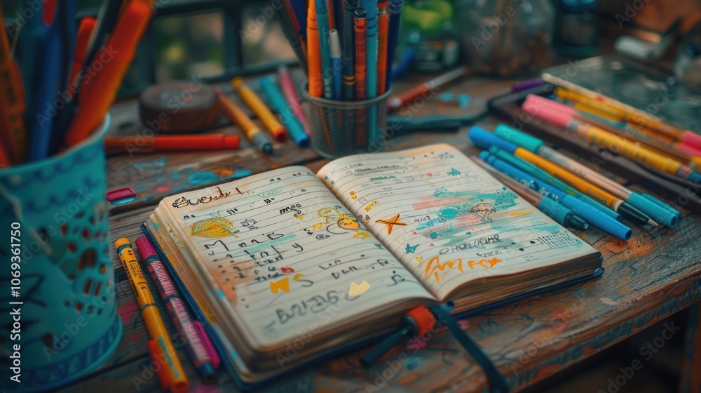 Colorful Notebook and Pens Colorful Notebook and Pens