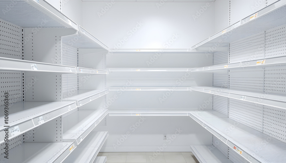 closeup empty white supermarket shelves isolated with white highlights, png closeup empty white supermarket shelves isolated with white highlights, png