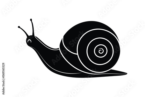 Black and White Snail Silhouette Illustration | Minimalist Spiral Shell Snail Art in Vector Style