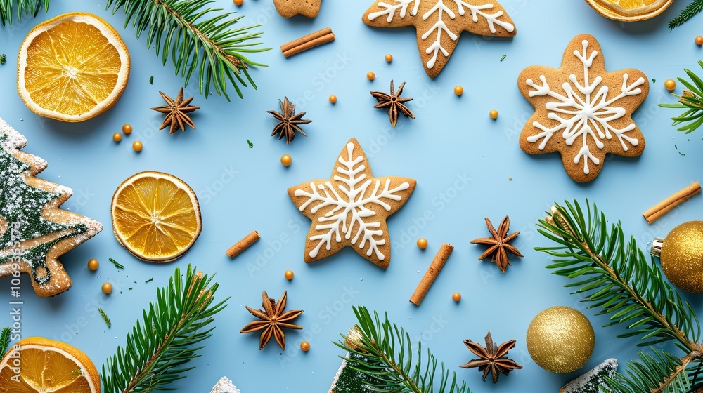 A blue background with gingerbread cookies A blue background with gingerbread cookies