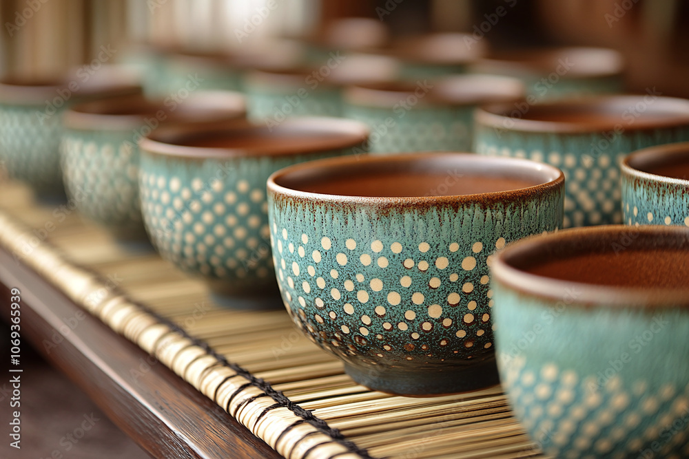 a Japanese tea set with delicate ceramic details.