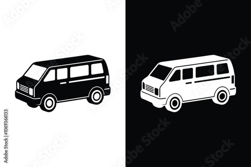 Minivan silhouette on white background. Minivan Icon on White Background Vector Art Illustration on white background.