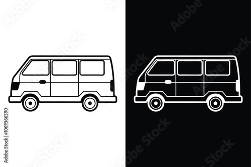 Minivan silhouette on white background. Minivan Icon on White Background Vector Art Illustration on white background.