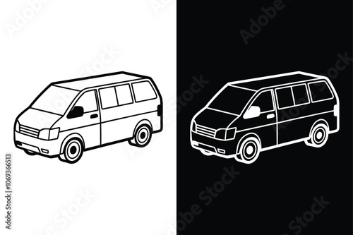 Minivan silhouette on white background. Minivan Icon on White Background Vector Art Illustration on white background.