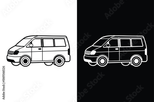 Minivan silhouette on white background. Minivan Icon on White Background Vector Art Illustration on white background.