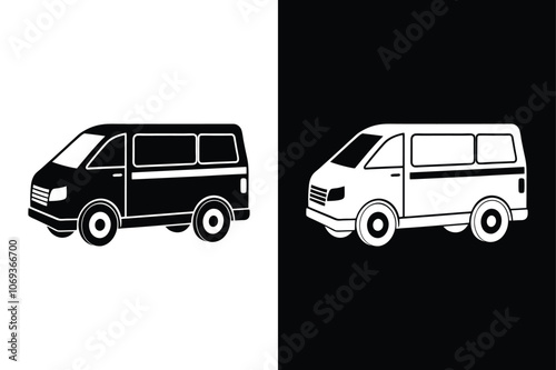 Minivan silhouette on white background. Minivan Icon on White Background Vector Art Illustration on white background.