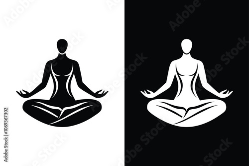 Yoga logo silhouette vector.  Yoga symbol vector sign isolated on white background.