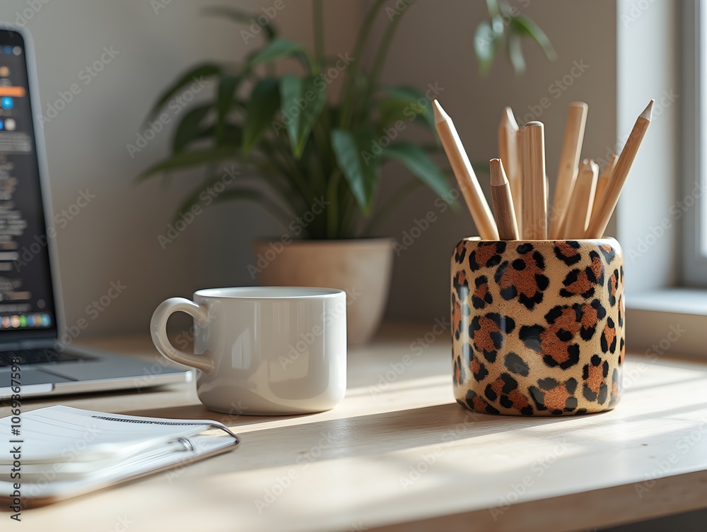 AI generated Office accessories with animal print. AI generated Office accessories with animal print.