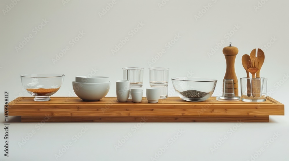 Kitchenware Arrangement on Bamboo Serving Tray