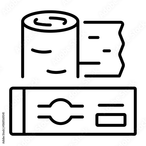 A linear icon of a roll of bandage and a bandage strip