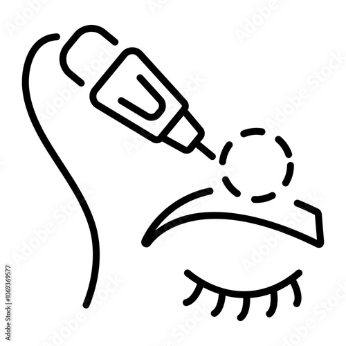 A linear icon of a person getting an eyebrow tattoo