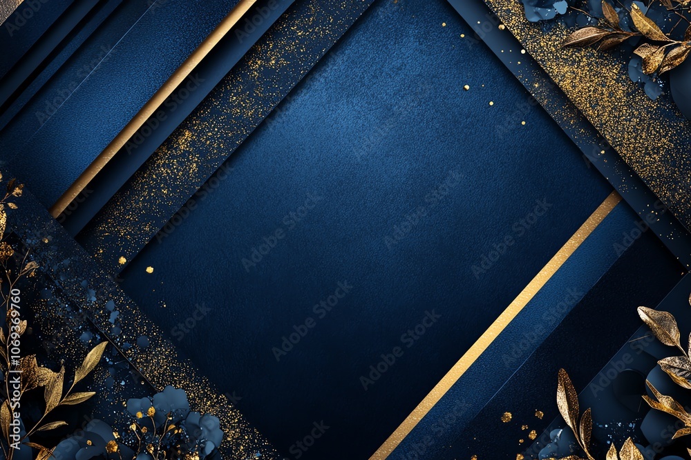 Fototapeta premium Bleu nuit avec textures métalliques et accents géométriques brillants..