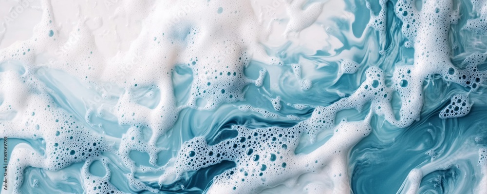 Naklejka premium Abstract blue and white foam waves, artistic texture. Ocean inspiration and fluid art concept