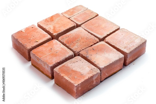 Close-up photo of a block of bricks on a white surface, great for design and construction projects