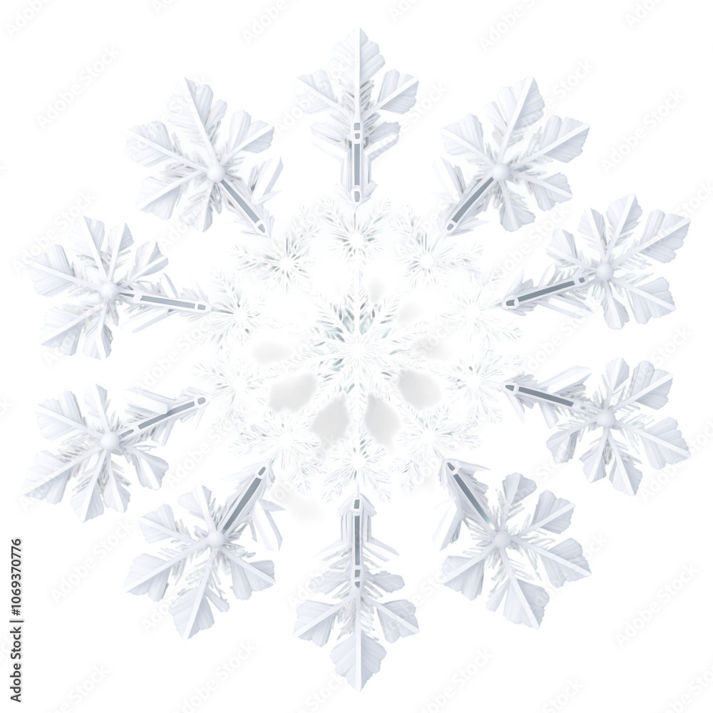 White snowflake with circular pattern on a transparent background White snowflake with circular pattern on a transparent background