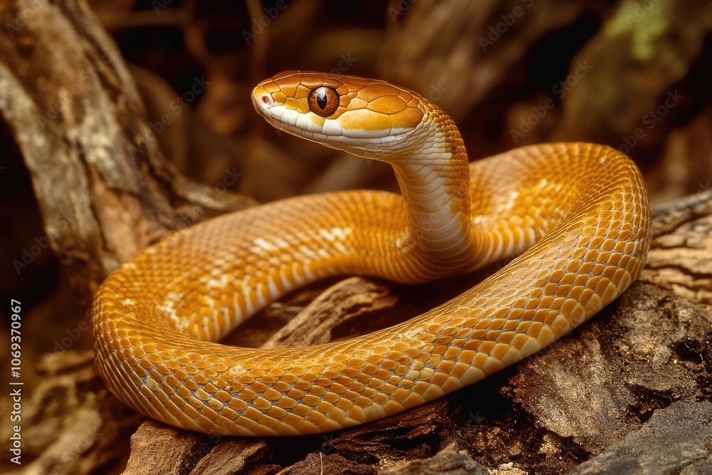 Fototapeta premium A close-up view of a snake wrapped around a tree branch