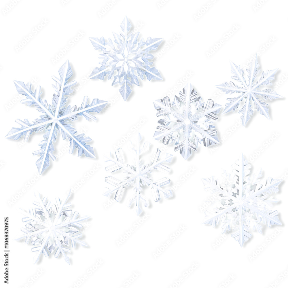 White snowflake set on a transparent background White snowflake set on a transparent background