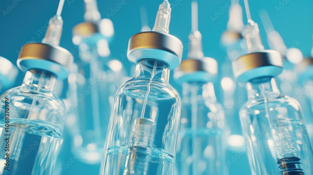 A collection of glass vials filled with different colored liquids, used for scientific or medical purposes