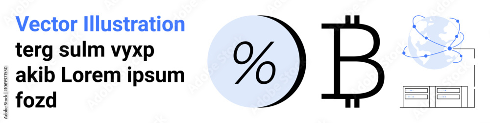 Percent sign, Bitcoin symbol, cloud network, and database icons. Ideal for fintech, blockchain, cryptocurrency, finance, technology, data analysis investment Landing page Percent sign, Bitcoin symbol, cloud network, and database icons. Ideal for fintech, blockchain, cryptocurrency, finance, technology, data analysis investment Landing page