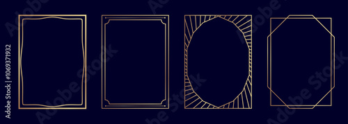 Art deco style luxury design border frames set. Elegant gold lines pattern vector templates for gala, grand opening, wedding invitation, antique vip card