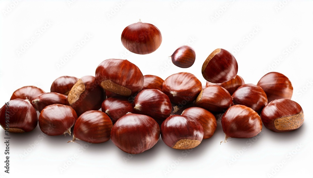 Falling Chestnuts isolate on White background Falling Chestnuts isolate on White background