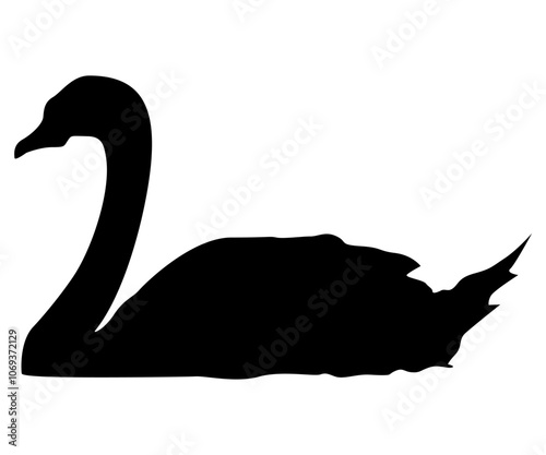 Graceful Swan or Duck Silhouette Vector. Black and White Design, Simple Style, Isolated on White Background, Editable EPS for Elegant Graphics and Nature-themed Prints