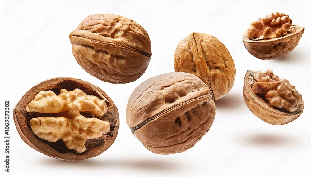 Falling walnuts isolate on White background Falling walnuts isolate on White background