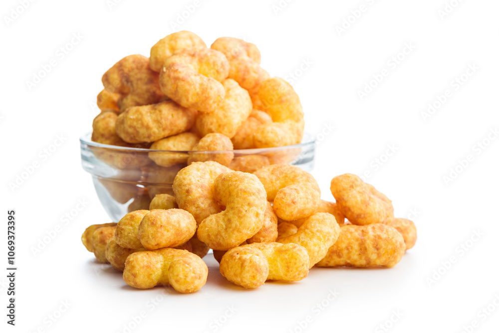 Puffed crispy Peanut flips isolated on white background. Puffed crispy Peanut flips isolated on white background.