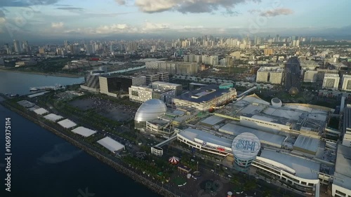 Mall of Asia Area in Manila City in Philippines. Cityscape  Skyline and Business Skyscrapers in Background