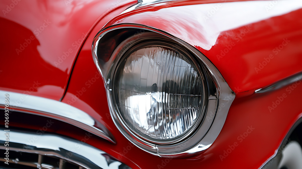 Closeup on headlight of a generic and unbranded red car Closeup on headlight of a generic and unbranded red car