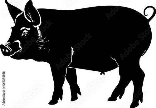 Silhouette Illustration of a Pig