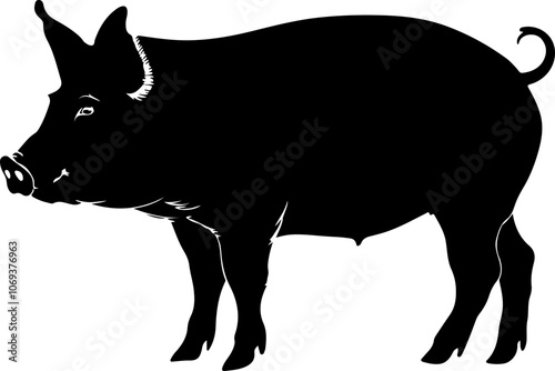 Silhouette Illustration of a Pig