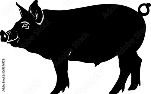 Silhouette Illustration of a Pig