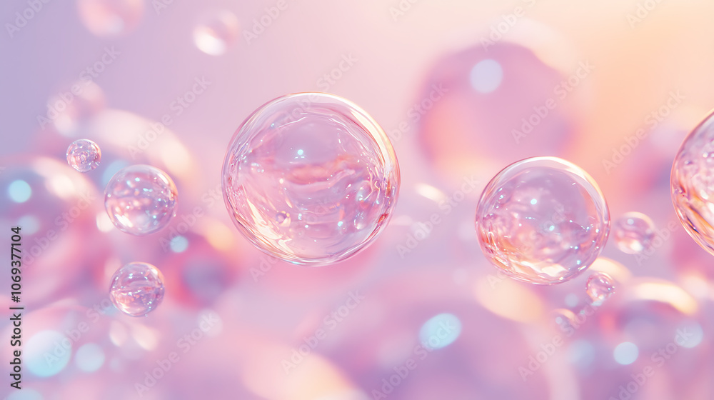 Molecule inside Transparent liquid bubble on soft background, concept skin care cosmetics solution, 3d rendering Molecule inside Transparent liquid bubble on soft background, concept skin care cosmetics solution, 3d rendering