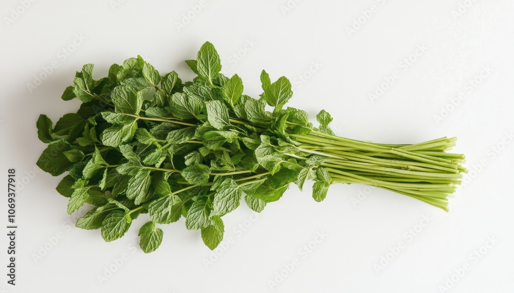 Fresh green mint leaves harvested in daylight, perfect for culinary uses and decoration Fresh green mint leaves harvested in daylight, perfect for culinary uses and decoration
