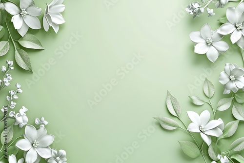 Fond vert sauge avec treillis floral blanc pour une ambiance douce..