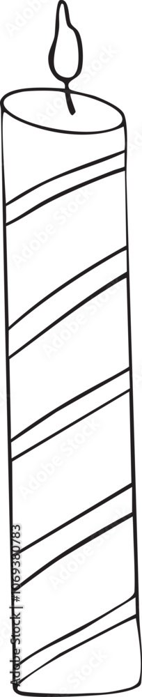 Fototapeta premium Candle single Christmas outline vector illustration Winter holidays Merry Christmas and New Year line art Minimalistic hand drawn cute style 