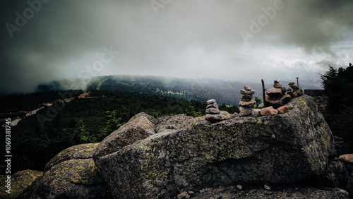 Misty mountains stones