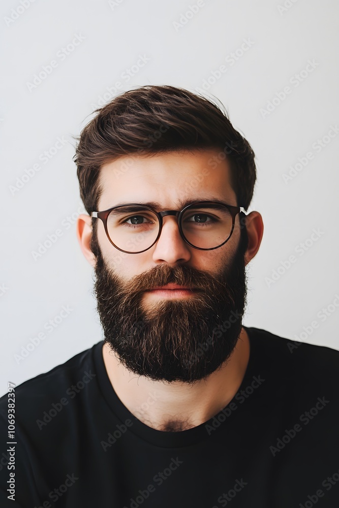Portrait of a man with a distinctive beard and glasses on white background Portrait of a man with a distinctive beard and glasses on white background