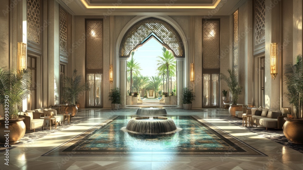 Obraz premium Luxurious Hotel Lobby with Intricate Architecture