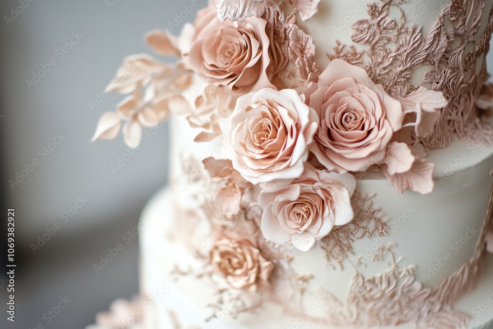 Fond rose pâle avec détails floraux en or rose pour une touche féminine.. Fond rose pâle avec détails floraux en or rose pour une touche féminine..