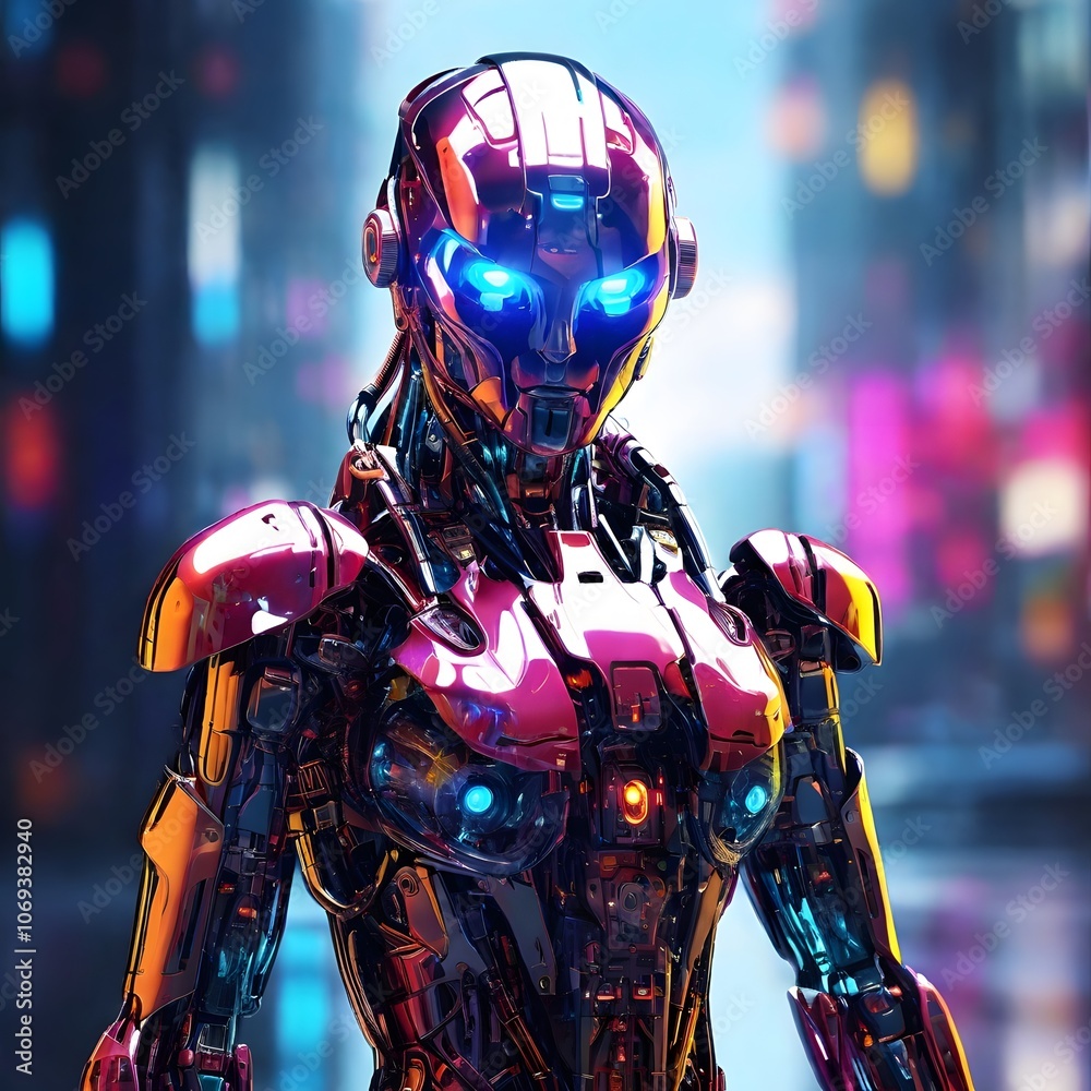 3D cyberpunk neon colorful glossy futuristic robot 3D cyberpunk neon colorful glossy futuristic robot