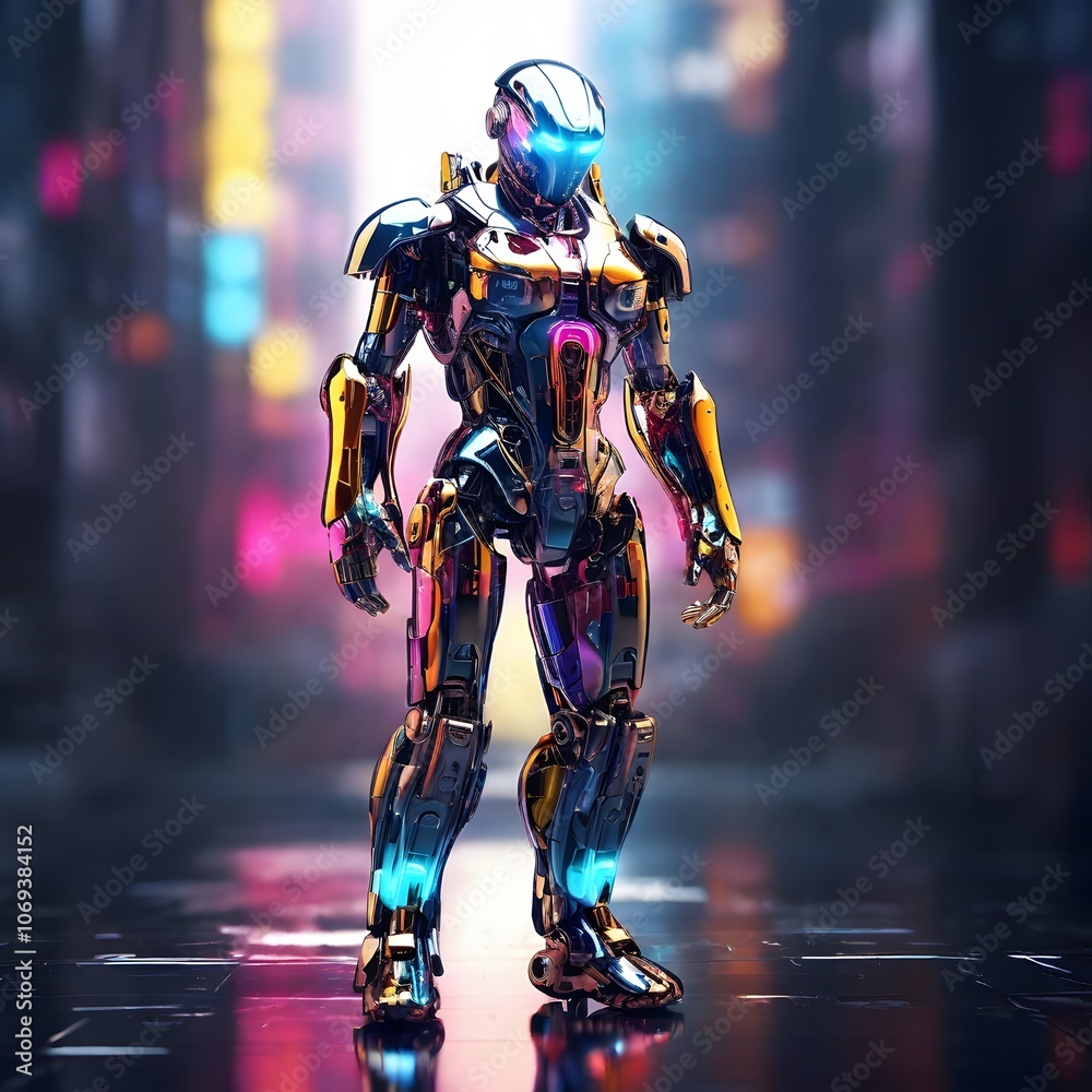3D cyberpunk neon colorful glossy futuristic robot 3D cyberpunk neon colorful glossy futuristic robot