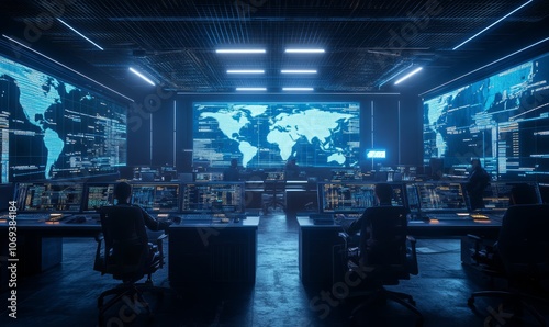 Wallpaper Mural Cyber warfare simulation, digital grids, futuristic command center, glowing data displays Torontodigital.ca