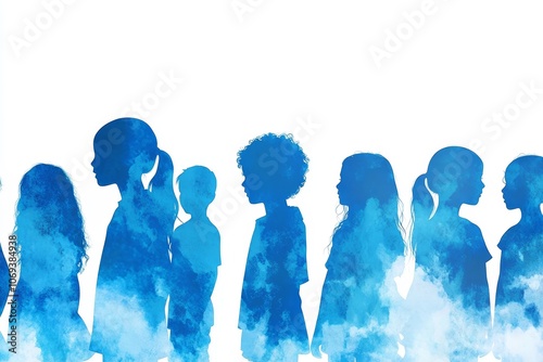 International missing children s day  blue silhouettes on white background for awareness